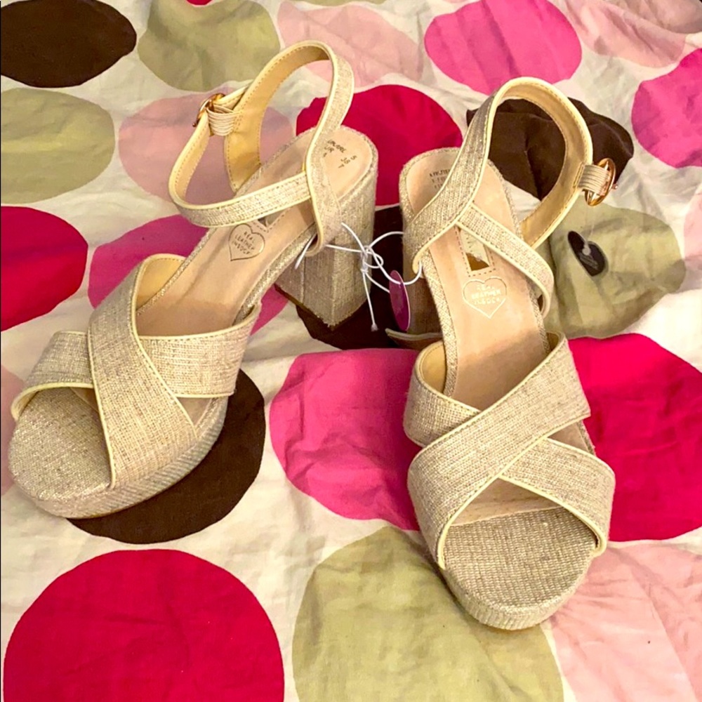 Glittery Heels Never Worn Strap Wedges or Heels